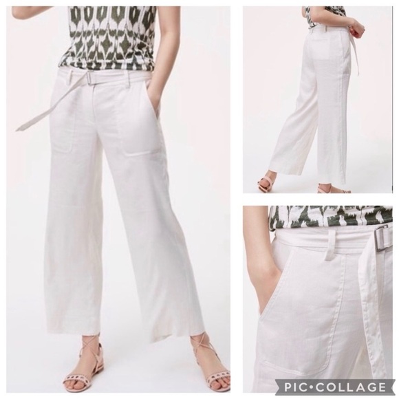 LOFT Pants - LOFT Belted Linen-Blend Wide-Leg Cropped Pants